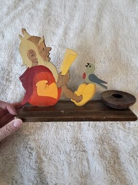 Mid Century Modern Wooden Folk Art Candle Holder Hellerkurst Made In Germany